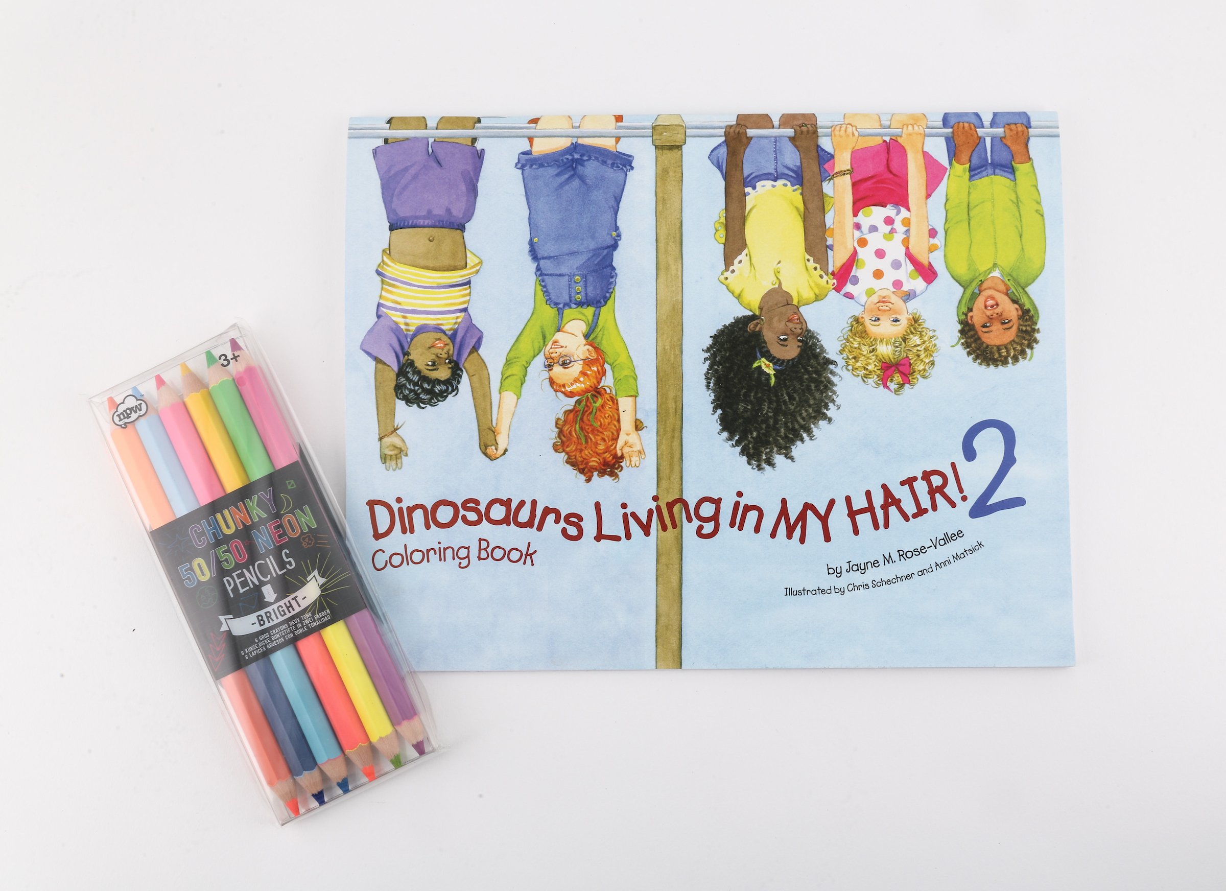 "Dinosaurs Living in My Hair2" Companion Coloring Book Set w/Colored Pencils